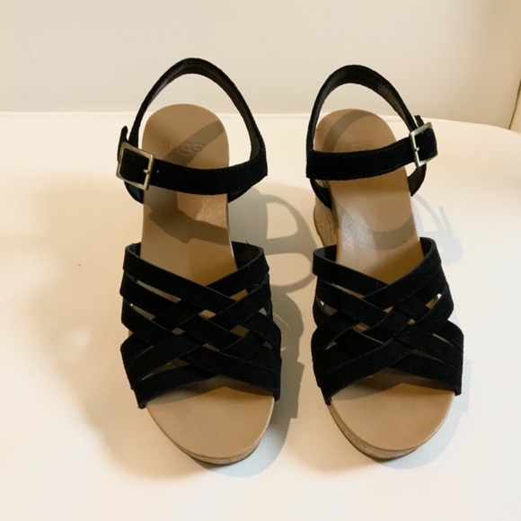 UGG Uma Black Suede Leather Cork Wedge Platform Heels Sandal Ankle Strap 9.5 - Picture 12 of 16